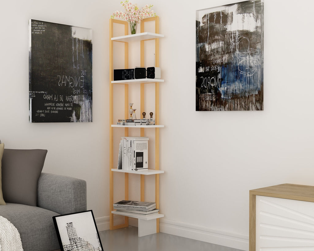 Alice 71" Tall Metal Manufactured Wood Bookcase | Corner Bookcase