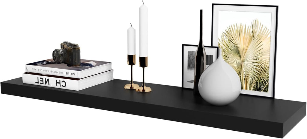 48 Inch Black Mission Floating Shelves for Wall, Bathroom Wall Mount Shelves, Wood Modern Display Shelves, Book Shelves,For Bedroom,Living Room and Kitchen