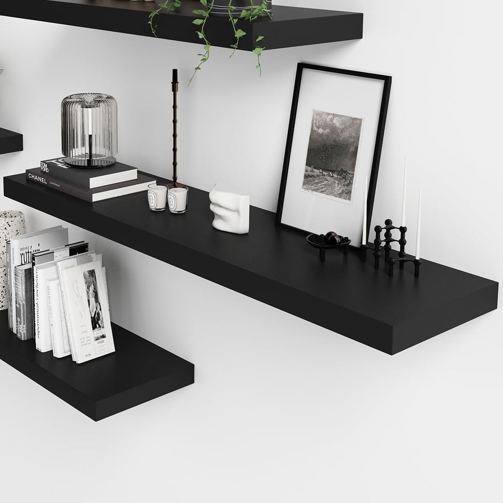 48 Inch Black Mission Floating Shelves for Wall, Bathroom Wall Mount Shelves, Wood Modern Display Shelves, Book Shelves,For Bedroom,Living Room and Kitchen