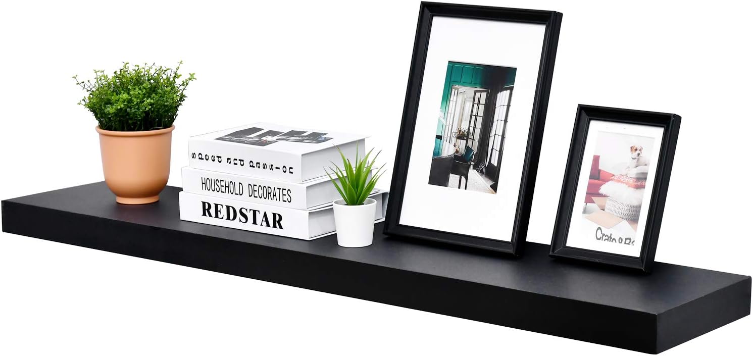 48 Inch Black Mission Floating Shelves for Wall, Bathroom Wall Mount Shelves, Wood Modern Display Shelves, Book Shelves,For Bedroom,Living Room and Kitchen