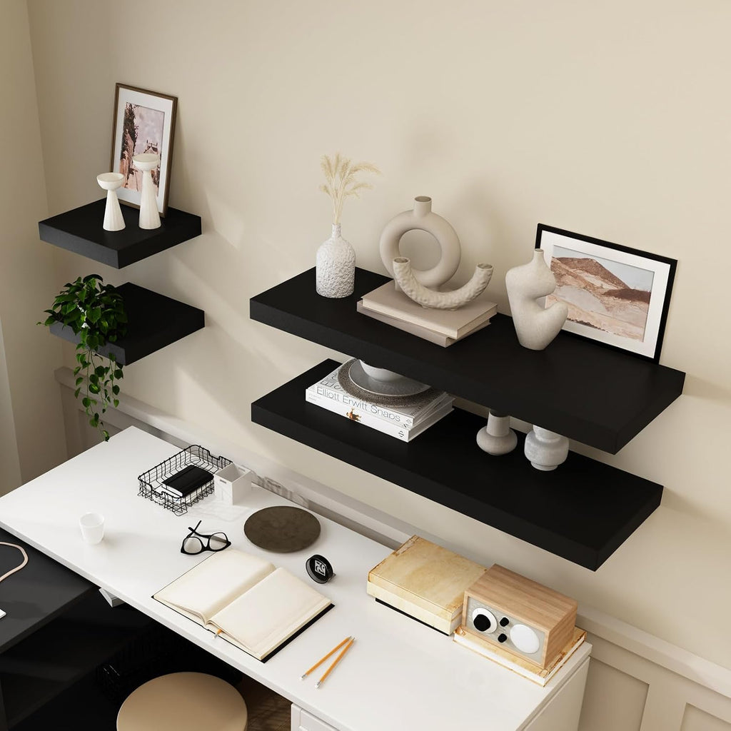 48 Inch Black Mission Floating Shelves for Wall, Bathroom Wall Mount Shelves, Wood Modern Display Shelves, Book Shelves,For Bedroom,Living Room and Kitchen