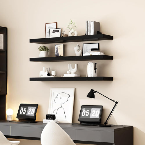 48 Inch Black Mission Floating Shelves for Wall, Bathroom Wall Mount Shelves, Wood Modern Display Shelves, Book Shelves,For Bedroom,Living Room and Kitchen