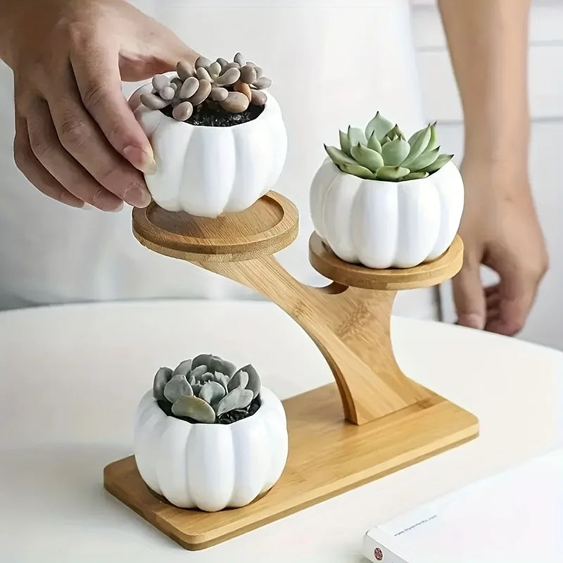 1PC Bamboo Plant Stand ,3 Tiers Indoor Succulent Windowsill Shelf - Small Tabletop Plant Holder for Home, Office, Living Room, Bedroom Decoration 1Pc