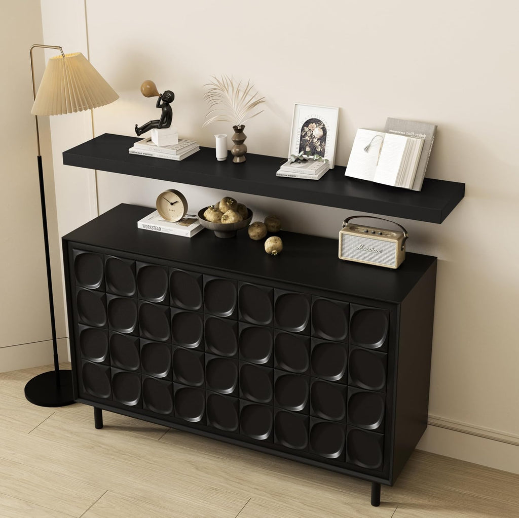 48 Inch Black Mission Floating Shelves for Wall, Bathroom Wall Mount Shelves, Wood Modern Display Shelves, Book Shelves,For Bedroom,Living Room and Kitchen