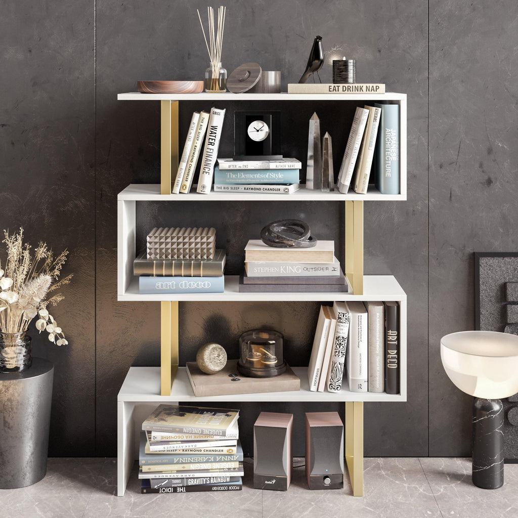 Adriana 49" Tall Metal Manufactured Wood Geometric Bookcase